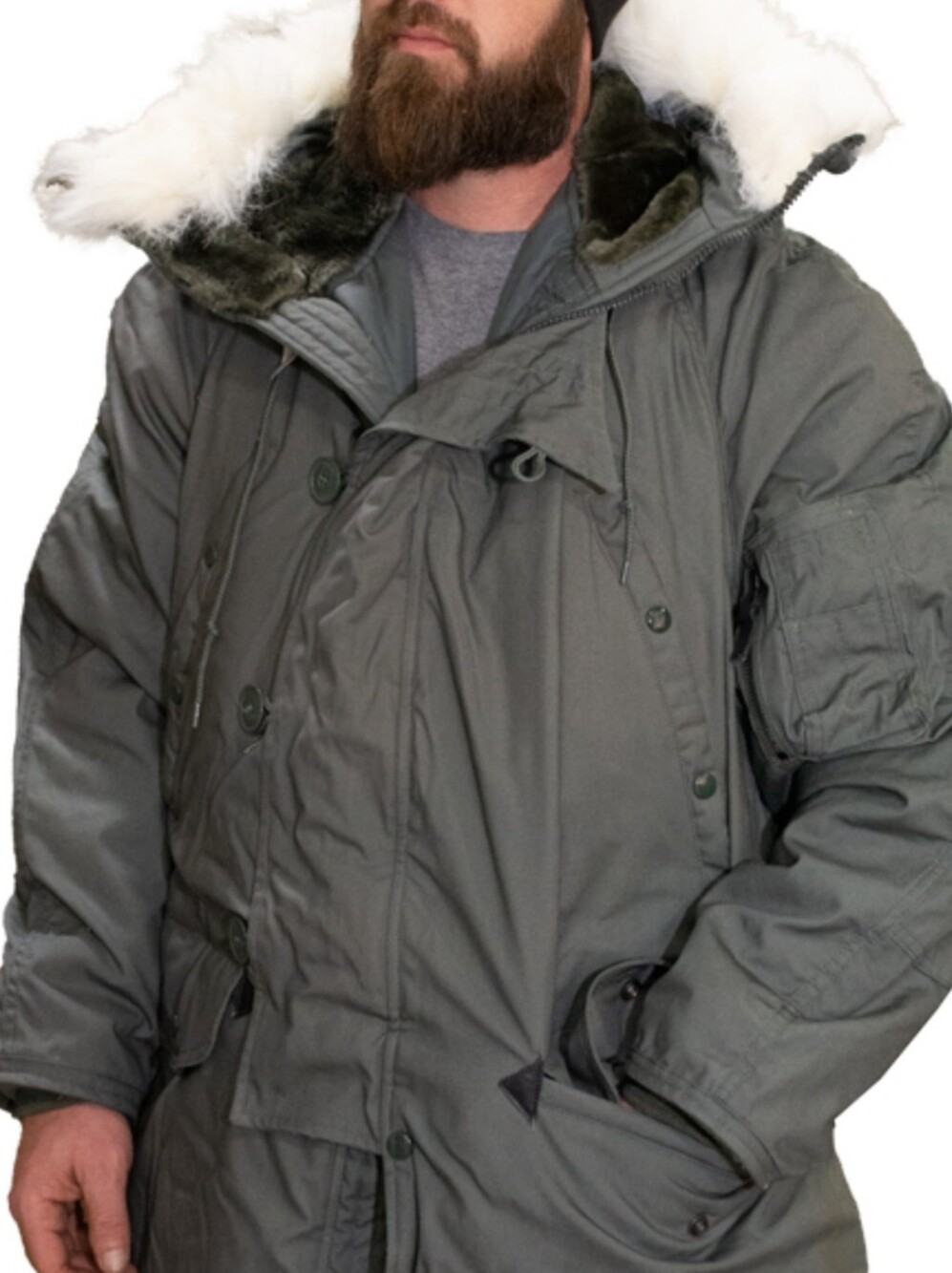Vintage Military Extreme Cold Type N-3B Parka Men Large Sage Green Faux Fur Hood